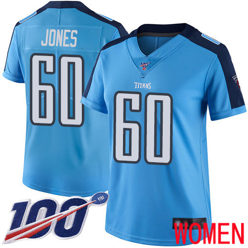 Tennessee Titans Limited Light Blue Women Ben Jones Jersey NFL Football #60 100th Season Rush Vapor Untouchable->women nfl jersey->Women Jersey